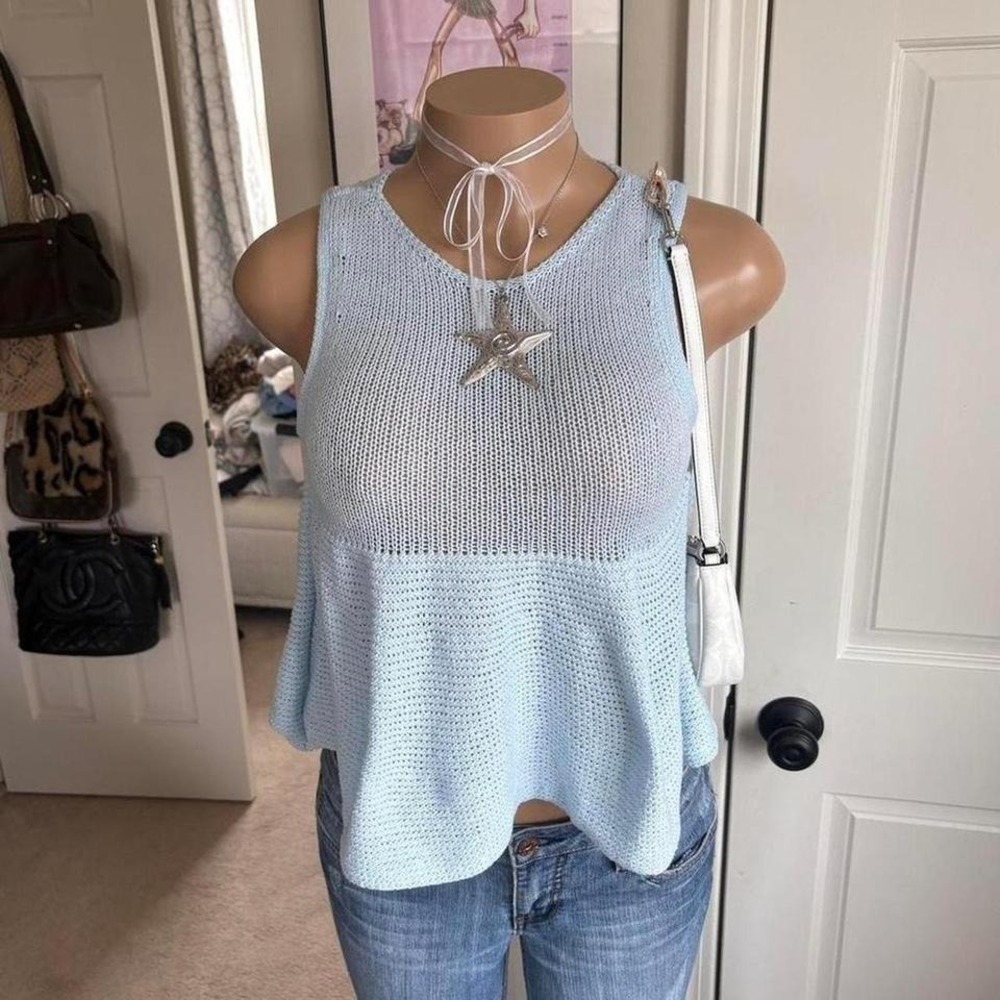 Francesca's pastel Light Blue Knit‎ peplum Top